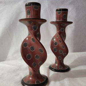 African Twisted Candlesticks Pair